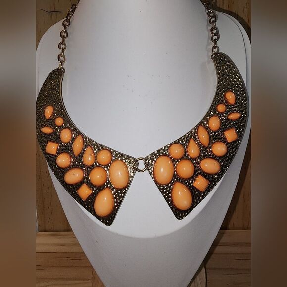 Vintage Elegant Orange Statement Necklace - Picture 1 of 4